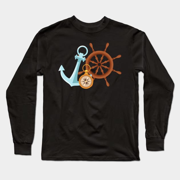 Love Fishing and Sealing Anchor Rudder And Compass Long Sleeve T-Shirt by Hohohaxi